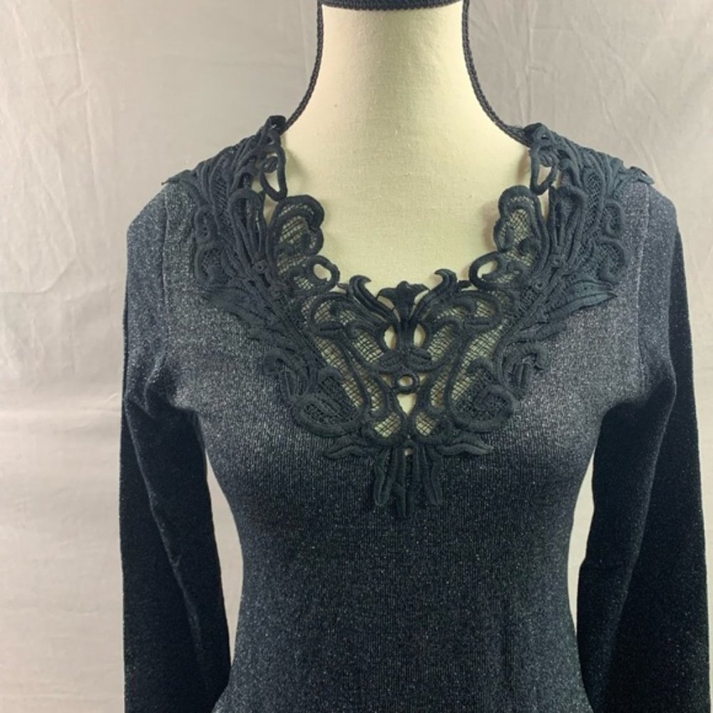 Black Glitter Guipure Lace Sweater - Picture 7 of 9